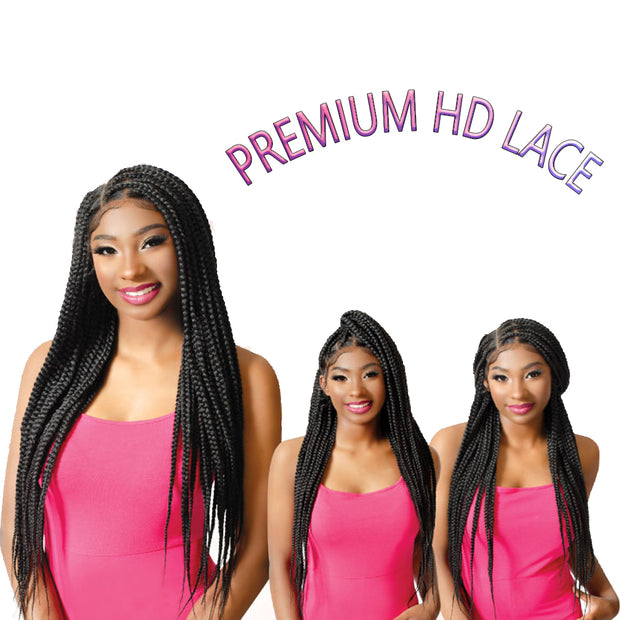 Olymei Knotless Braided Wig Box Braids Wig for Women Box Braids Lace Front Wigs Full Double Lace Braid Wigs 36" #1B