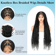 Olymei Knotless Braided Wig Box Braids Wig for Women Box Braids Lace Front Wigs Full Double Lace Braid Wigs 36" #1B