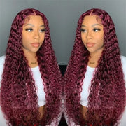 3 Bundles with 13x4 Lace Frontal Jerry Curl Color #99J Burgundy Brazilian Virgin Hair