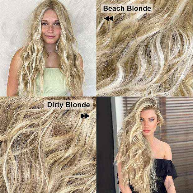 Clip in Long Wavy Synthetic Hair Extension 24 Inch 4PCS 220g Thick Hairpieces Fiber Double Weft Hair for Women