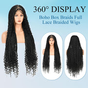 Boho Braided Wig Boho Curls Wig Bohemian Braided  Full Double Lace Braid Wigs 36" 1B