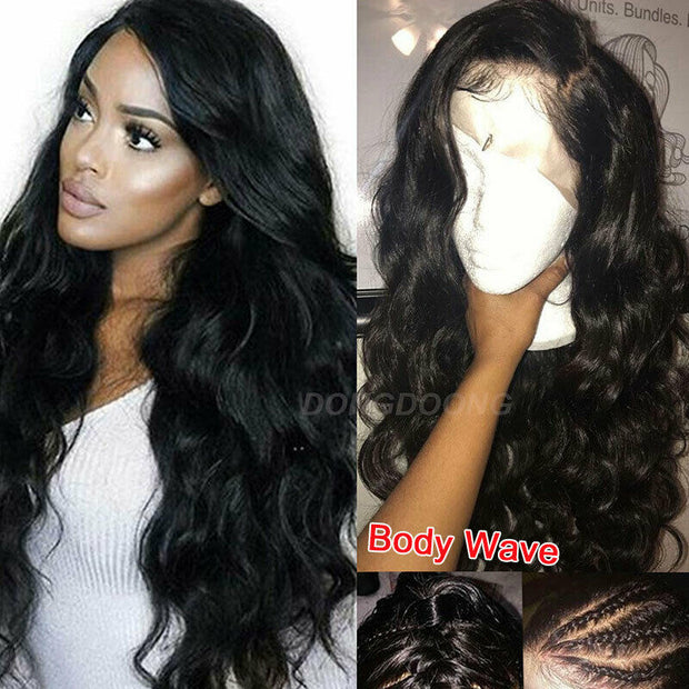 13x4 Lace Body Wave Wig Frontal 100 Human Virgin Remy Natural Black Hair