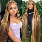 13x6HD Lace Highlight 4P27 Straight Wig Frontal Up To 42 Inch 100 Human Hair Wig