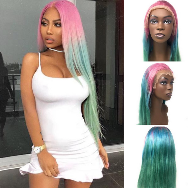 13x4 Lace 3 Tone Straight Wig Colored Frontal 100 Human Hair Wig