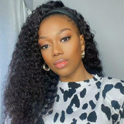Jerry Curl Headband Wig 100 Human Virgin Hair Natural Black With Free Weave Cap And 3 Extra Free Color Headbands
