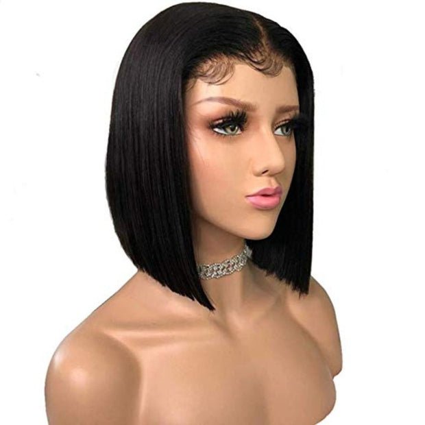 13x4 Lace Straight Bob Wig Brazilian Frontal Virgin Natural Black 100 Human Hair Wig