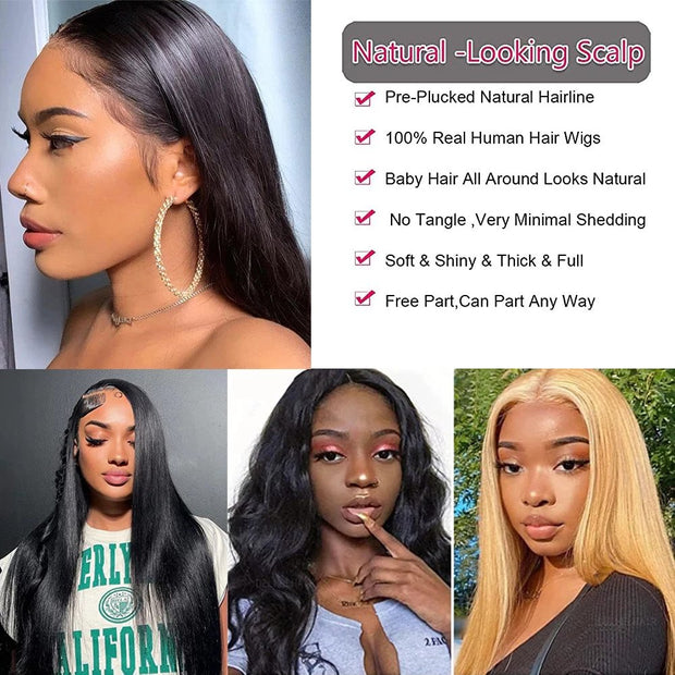 4x4 Transparent Lace Straight Closure Middle Part Hair Wig