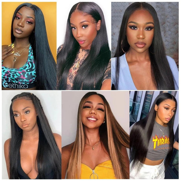 4x4 Transparent Lace Straight Closure Middle Part Hair Wig