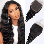 4x4 Lace Transparent Lace Closure Loose Wave Virgin Natural Human Hair