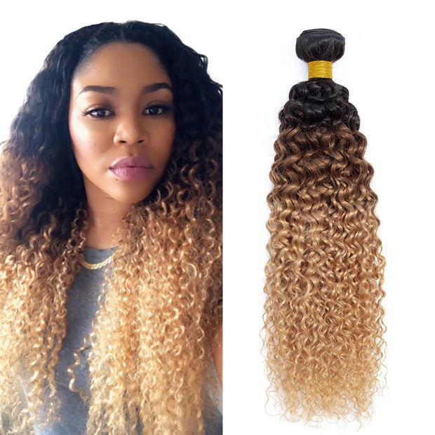 Ombre Black & Brown & Blonde (1B/4/27) Jerry Curl 100% Virgin Hair