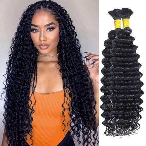 Natural color Human BOHO Braiding Hair Bulk hair Deep Wave Best Quality Mink hair extensions 100g/bundle