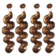 Better Hair, Less Money - Master Blend hair Body Wave Brown and honey blonde highlighted Color 4P27 Human Hair with High Quality Fibers for quick wave, ponytail