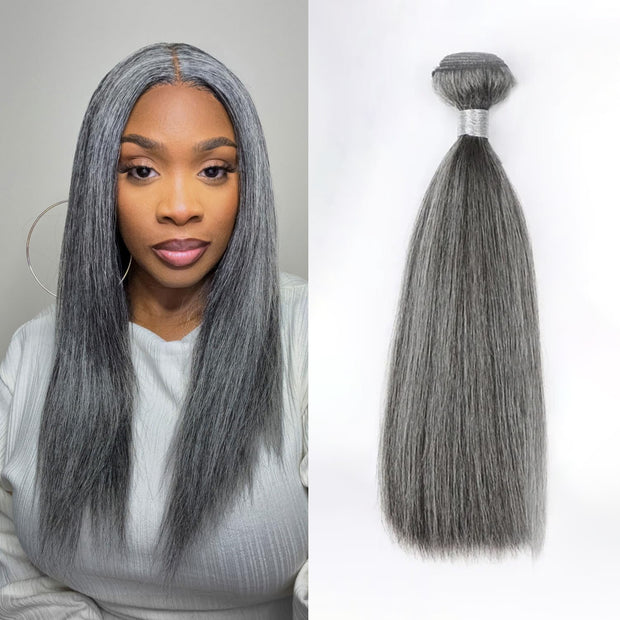 Salt Pepper Straight Human Hair blended Bundles COLOR #51 gray hair bundle