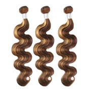 Better Hair, Less Money - Master Blend hair Body Wave Brown and honey blonde highlighted Color 4P27 Human Hair with High Quality Fibers for quick wave, ponytail