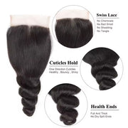 4x4 Lace Transparent Lace Closure Loose Wave Virgin Natural Human Hair