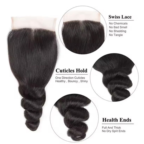 4x4 Lace Transparent Lace Closure Loose Wave Virgin Natural Human Hair