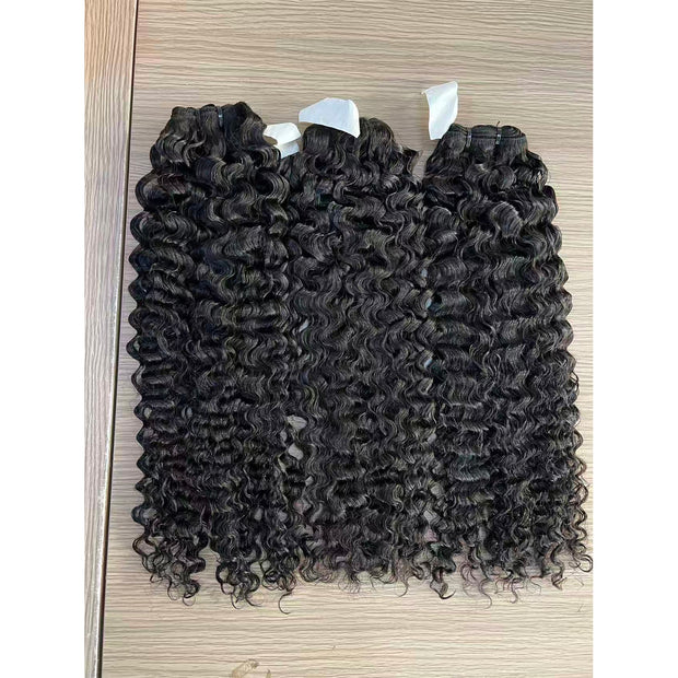 Burmese Curly Human Hair Bundles #1B Natural Color and 5x5 Transparent Closure For Women