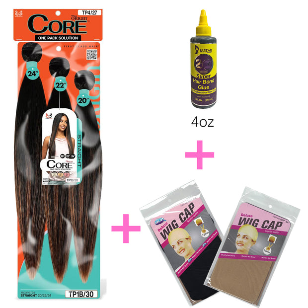 BOBBI BOSS Miss Origin CORE Synthetic Weave Multi Bundle (20, 22, 24 inch) With  Wig Cap and Super Hair Glue
