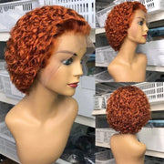 13x1 Lace Front Orange Wigs,Short Curly Human Hair Wigs Pixie Cut Bob Glueless Wigs