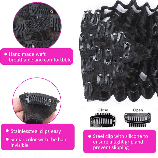 Clip In Premium Hair Extensions Deep Wave High Quality 100 Human Hair