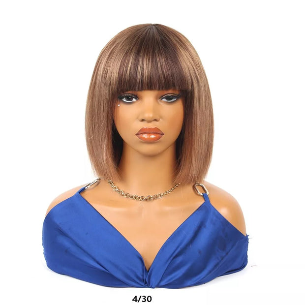 4/30  Brown to Auburn Ombre Straight Short Bob Wigs Human Hair None Lace Front Wigs 10inch