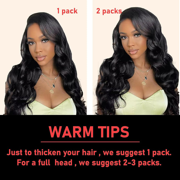 Clip in Mink Hair Extensions Real Human Hair, 7pcs Natural BLACK Straight BODY WAVE Hair for Women