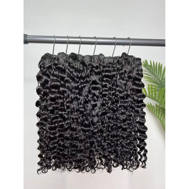 Burmese Curly Human Hair Bundles #1B Natural Color and 5x5 Transparent Closure For Women