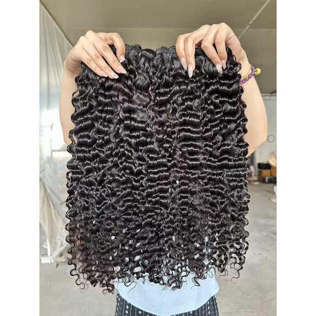 Burmese Curly Human Hair Bundles #1B Natural Color and 5x5 Transparent Closure For Women