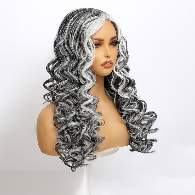 Halloween Wig  Black & White，Synthetic Cosplay Costume Halloween Wigs, Wear and Go wig