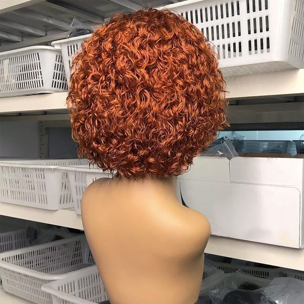 13x1 Lace Front Orange Wigs,Short Curly Human Hair Wigs Pixie Cut Bob Glueless Wigs