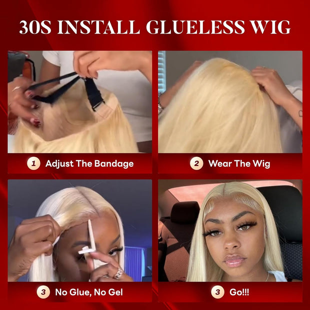 13x4HD Lace  Wig Wear Go Glueless Pre-Cut Human Hair 613 Blonde