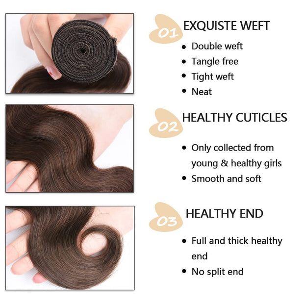 Medium Brown #4 Body Wave 100 Human Hair wave hair extension