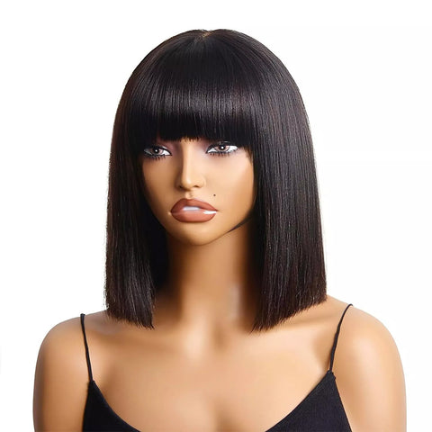 1B Black Straight Short Bob Wigs Human Hair None Lace Front Wigs 10inch