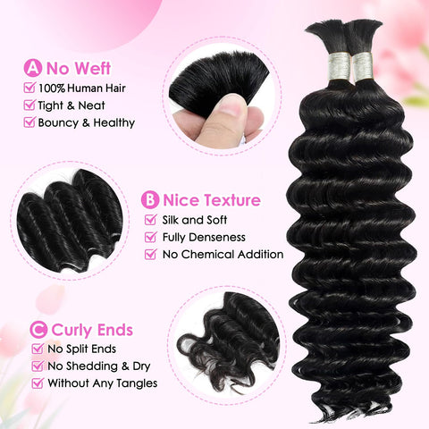 Ustar Basics Color Natural Black Human Braiding Hair deep Wave Bulk 100 human Mink Hair 100g/bundle 18-22 inch