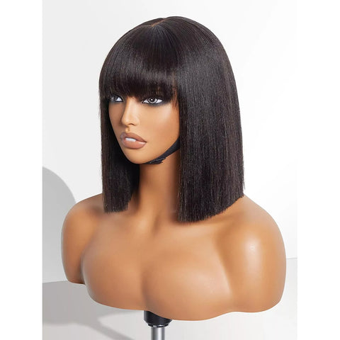 1B Black Straight Short Bob Wigs Human Hair None Lace Front Wigs 10inch