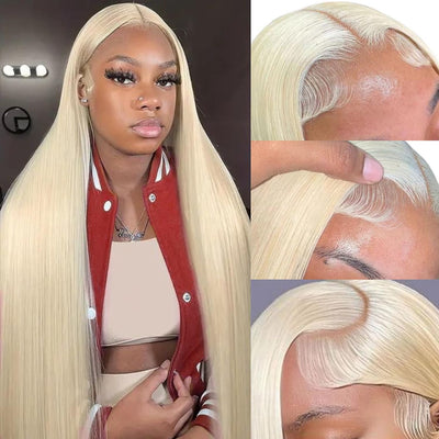 Transparent Lace 13x4 Frontal Wig Color Blonde(613) Straight 100 Human Hair