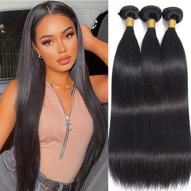 3 Bundle Virgin Human Hair Straight Unprocessed Hair Natural Black Color
