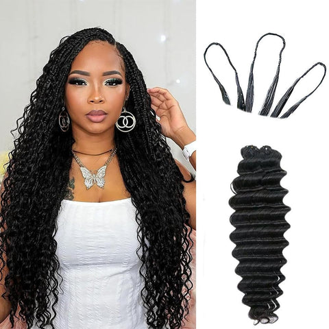 Deep Wave Knotless Pre-Separated Crochet Hair Extensions Feather Hair Extensions Deep Curly Feather Line Hair Extension 100% Human Hair Natural Color