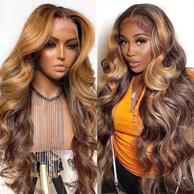 13x4HD Lace wig Highlight straight body wave Frontal WIG UP TO 42 Inch 100 Human Hair