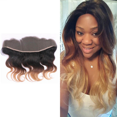 13x4 Lace Frontal 1B/4/27 Body Wave Unprocessed 100% Human Hair Lace Frontal