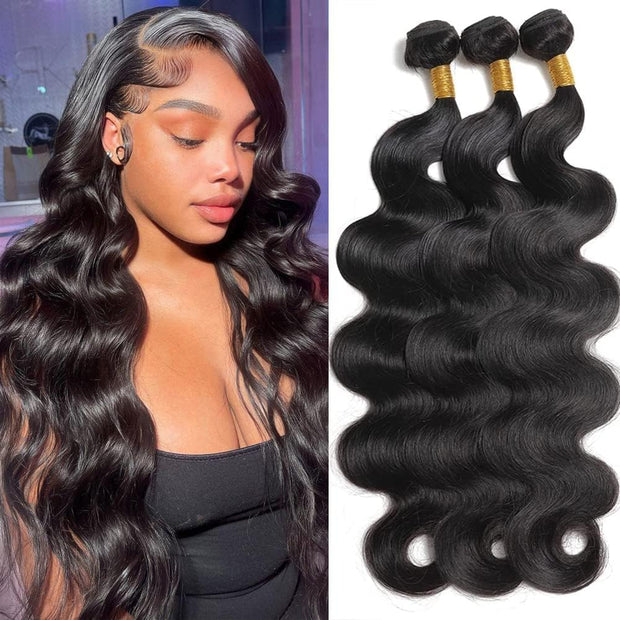 3 Bundle Virgin Human Hair Body Wave Unprocessed Hair Jet Black Color
