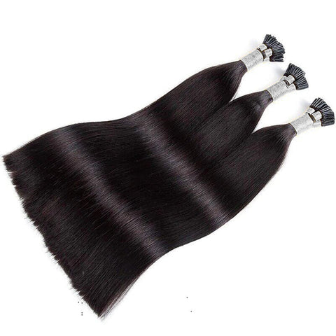 I-tip Double Drawn Hair extensions Natural Black Straight