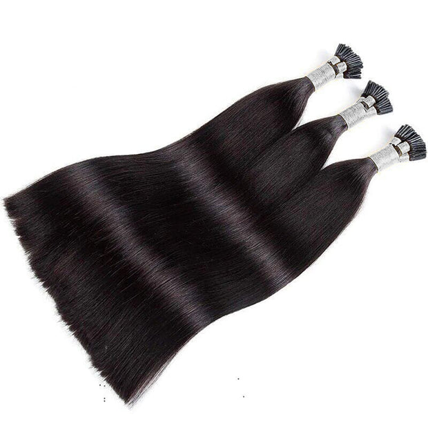 I-tip Double Drawn Hair extensions Natural Black Straight