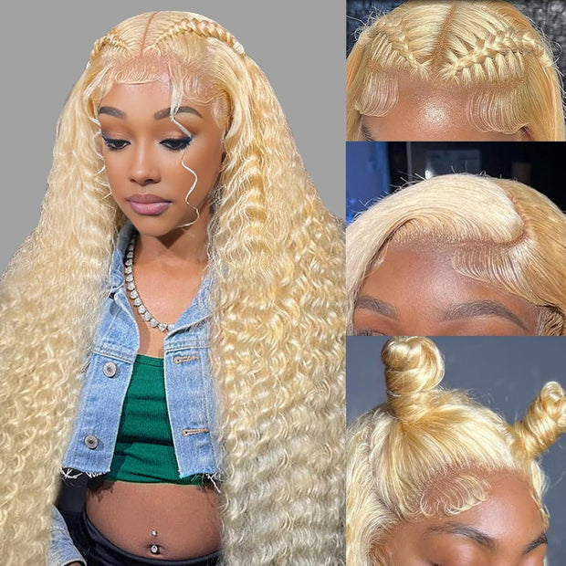 HD Lace 13x4 Frontal Wig Color Blonde(613) Deep Wave High Quality Human Hair Wig