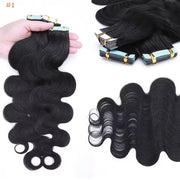 Tape In Hair Extensions Human Hair 50g Body Wave Black and Dark Brown Color With Replacement Tapes 20 Pcs, Remover