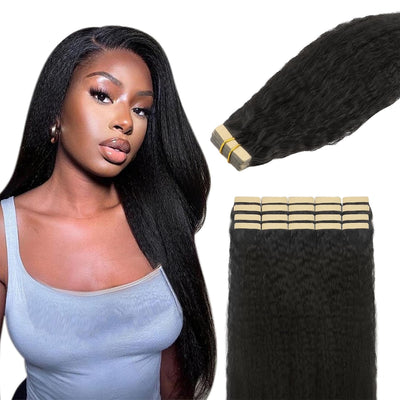 Tape-in Premium Human Hair Natural Color Kinky Straight - 20Pcs/Pack