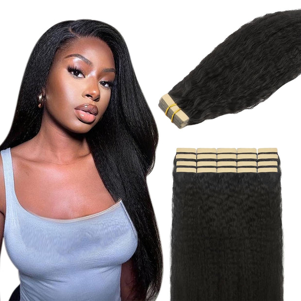 Tape-in Premium Human Hair Natural Color Kinky Straight - 20Pcs/Pack