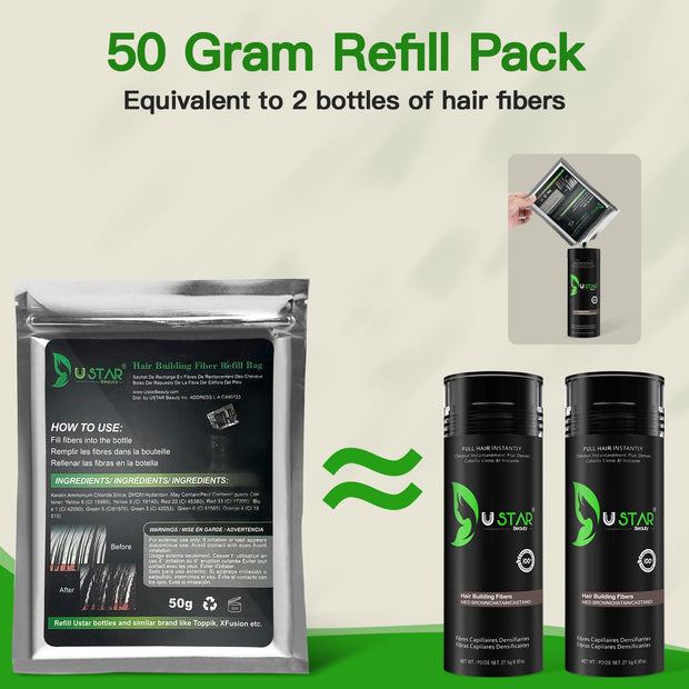 Ustar Hair Building Fibers Refill 50 Grams for Hair Loss Concealing -  Buy One Get One 50% Off