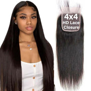 4x4 HD Lace Closure Straight Closure Human Hair 100% Unprocessed Brazilian Virgin Human Hair Free Part