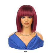 99J Burgundy Straight Short Bob Wigs Human Hair None Lace Front Wigs 10inch